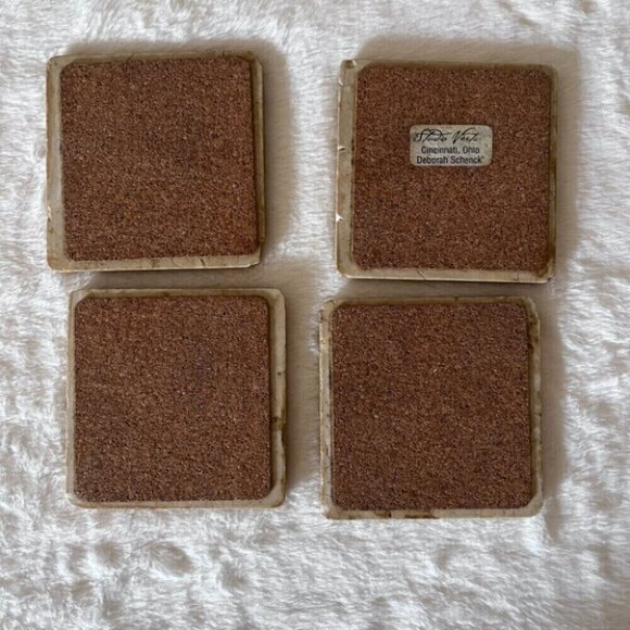 Tumbled Travertine Mahjong Tile Coaster Set - Picture 2 of 9